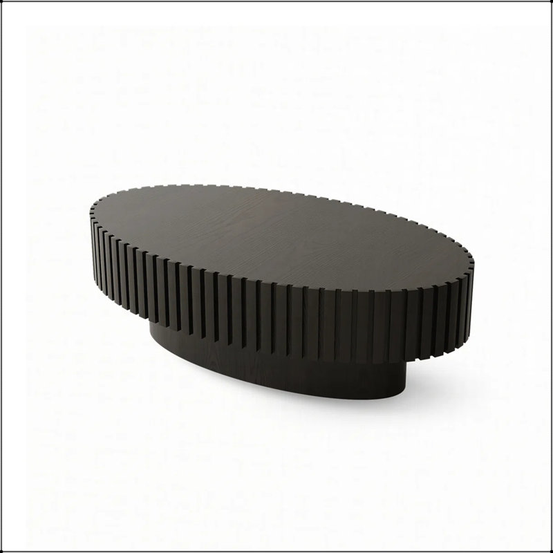 Table basse ovale avec relief fabriqué à la main et conception en forme d'olive, Black