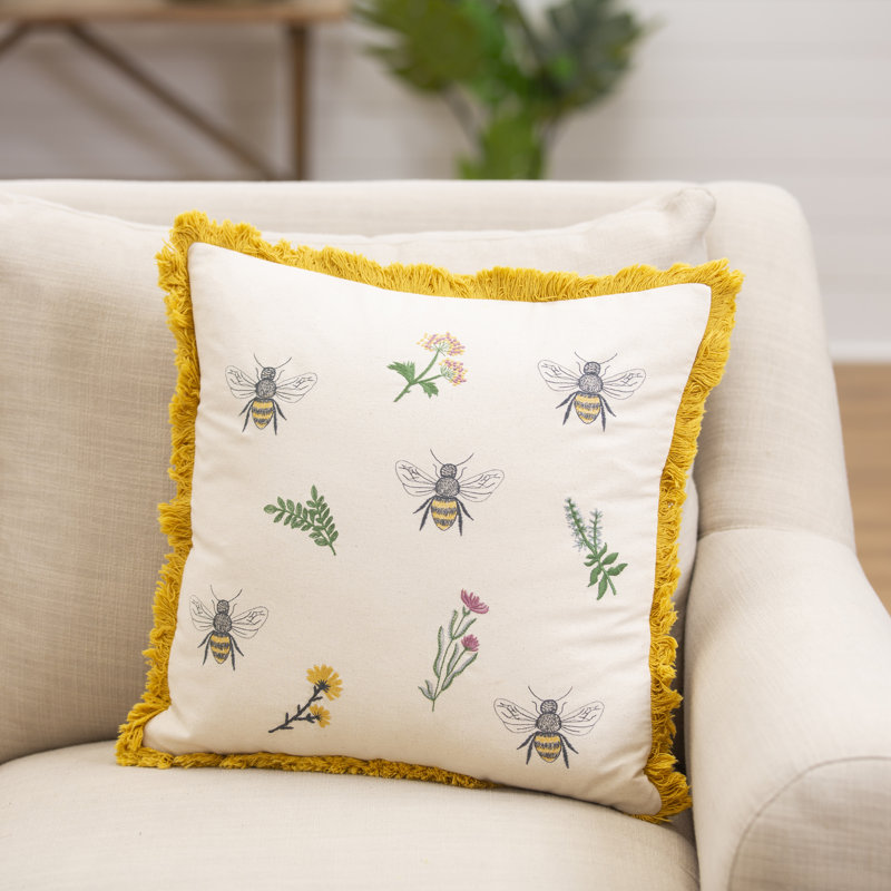 Bourdon carré brodé 18 po x 18 po et coussin floral