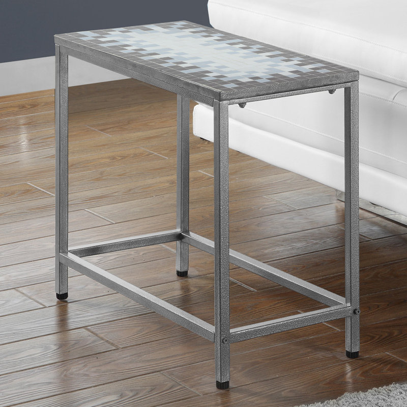 Chyan Accent Table, Side, End, Nightstand, Lamp, Living Room, Bedroom, Metal, Tile, Grey / Silver