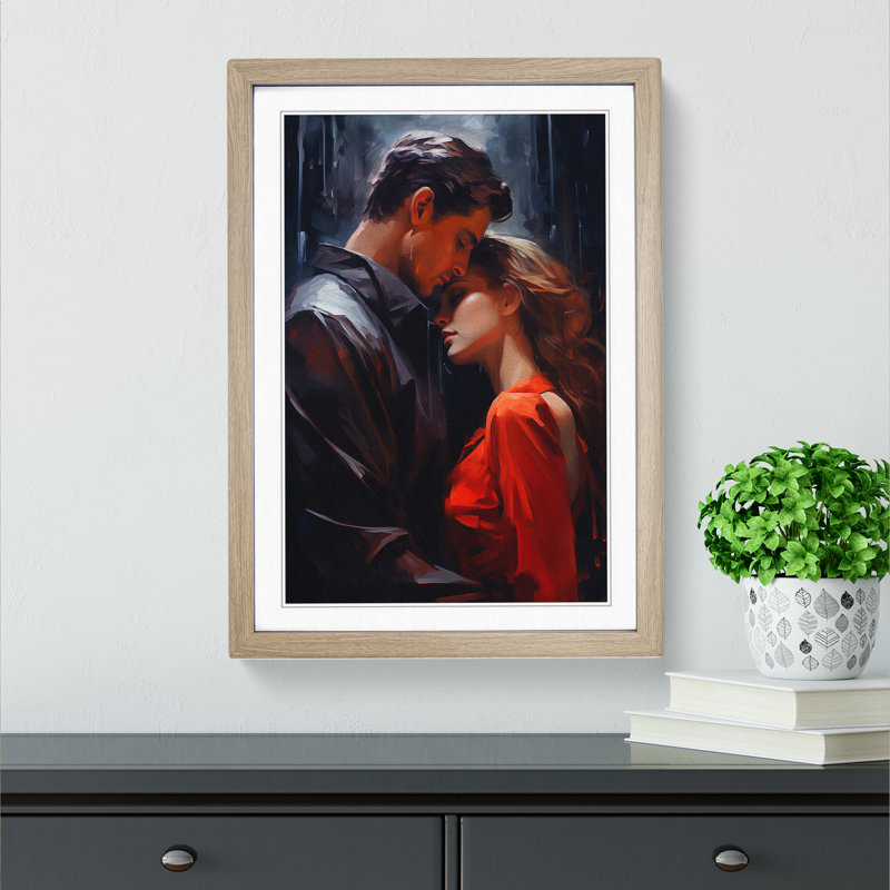 Lovers Tachisme Art - Framed Print, 46cm H x 34cm W x 2cm D, Oak Framed