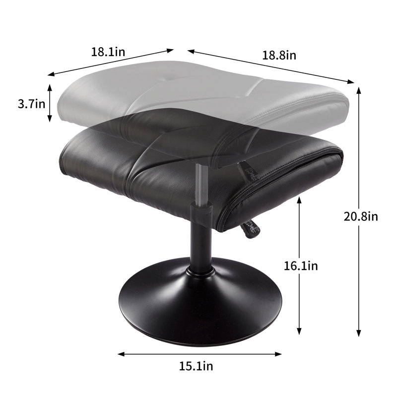 Upholstered Height Adjustable Footrest Stool, Swivel PU Leather Foot Stool, Under Desk & Living Room Ottoman Vanity Accent Stool for Office, Living Room & Vanity