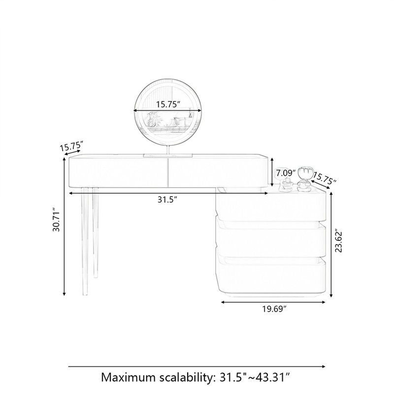 Makeup Vanity with Light mirror,5 drawers,Power Outlet