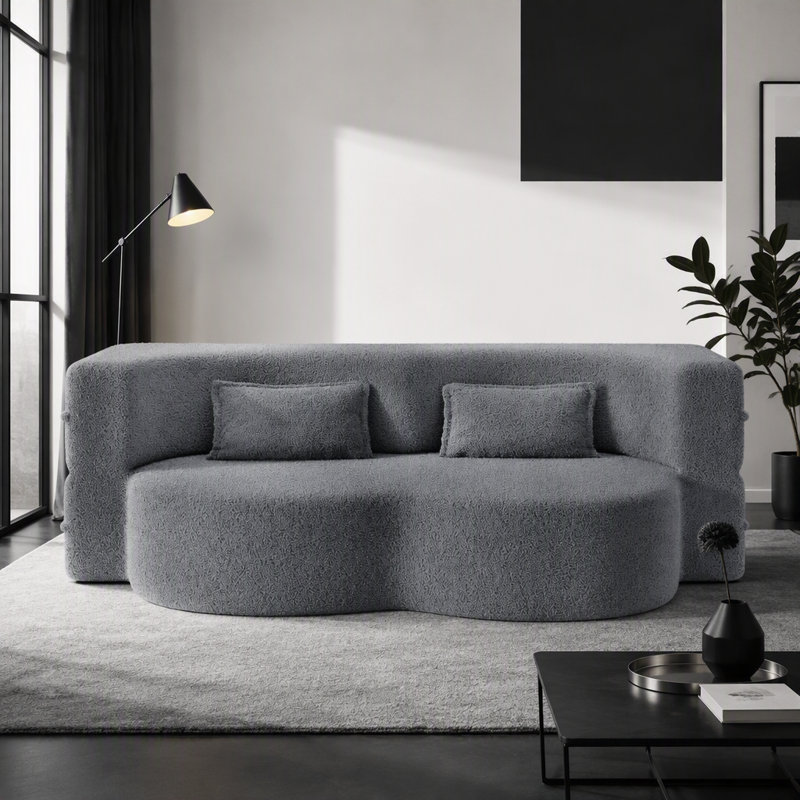 Canapé-lit moderne avec 2 coussins, canapé-lit convertible en tissu rembourré de mousse, matelas pliant simple pour le salon et les invités.
