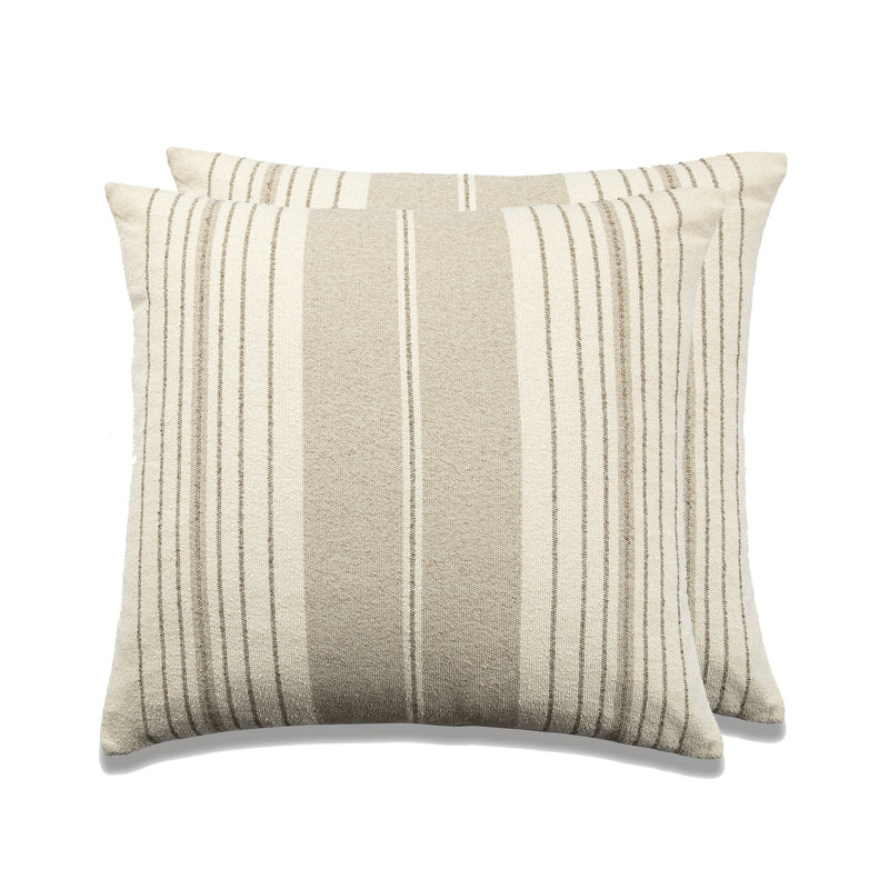 French Stripe Throw Pillow Cover And Insert – Set Of 2, Greige, Polyester/Polyfill