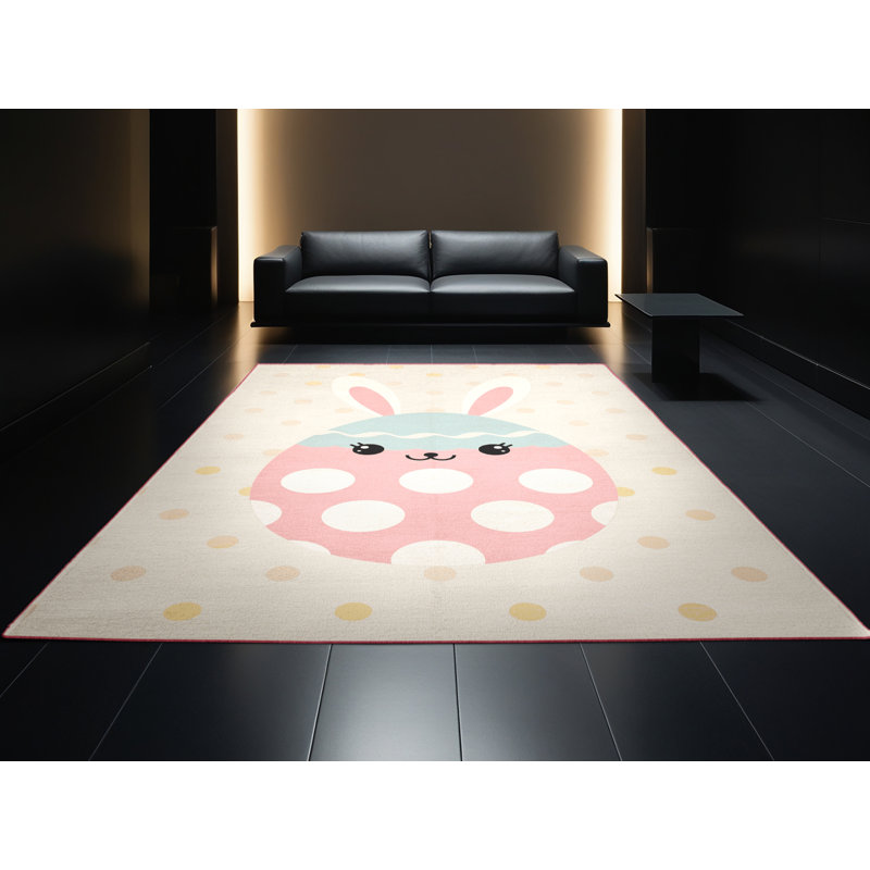 Soft Plush Fanelli Easter Modern & Contemporary Abstract Area Rug in Beige – Rose Binding, 4x6
