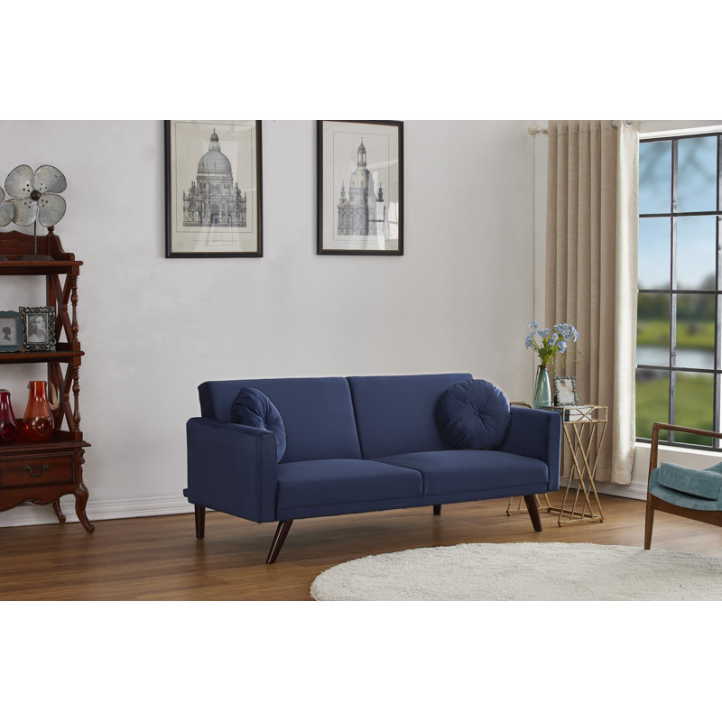 Ridgewood 72 " Velvet Convertible Sofa, Dark Blue