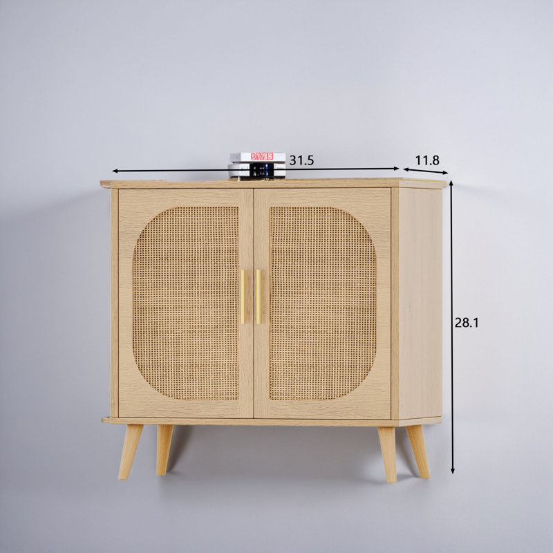 Beige Rattan and Wood Adjustable Shelving Bathroom Cabinet