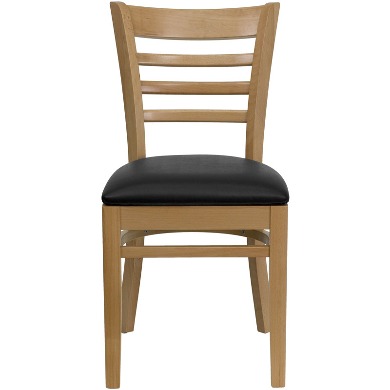 Chaise de restaurant en bois Lyman, Vinyle noir, Bois naturel