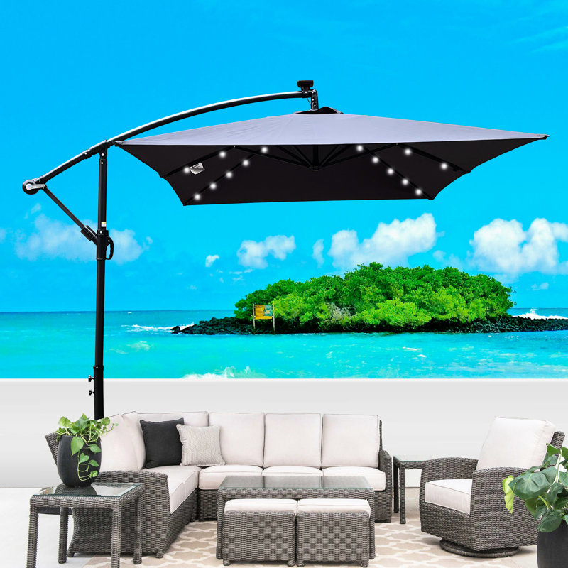 Parasol rectangulaire à DEL pour terrasse 2 x 3 m - protégé contre l'eau, avec base en croix pour évent extérieur pour piscine, abat-jour