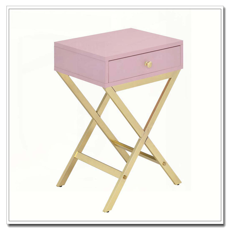 Pink and Gold 1-Drawer Rectangular Accent Table