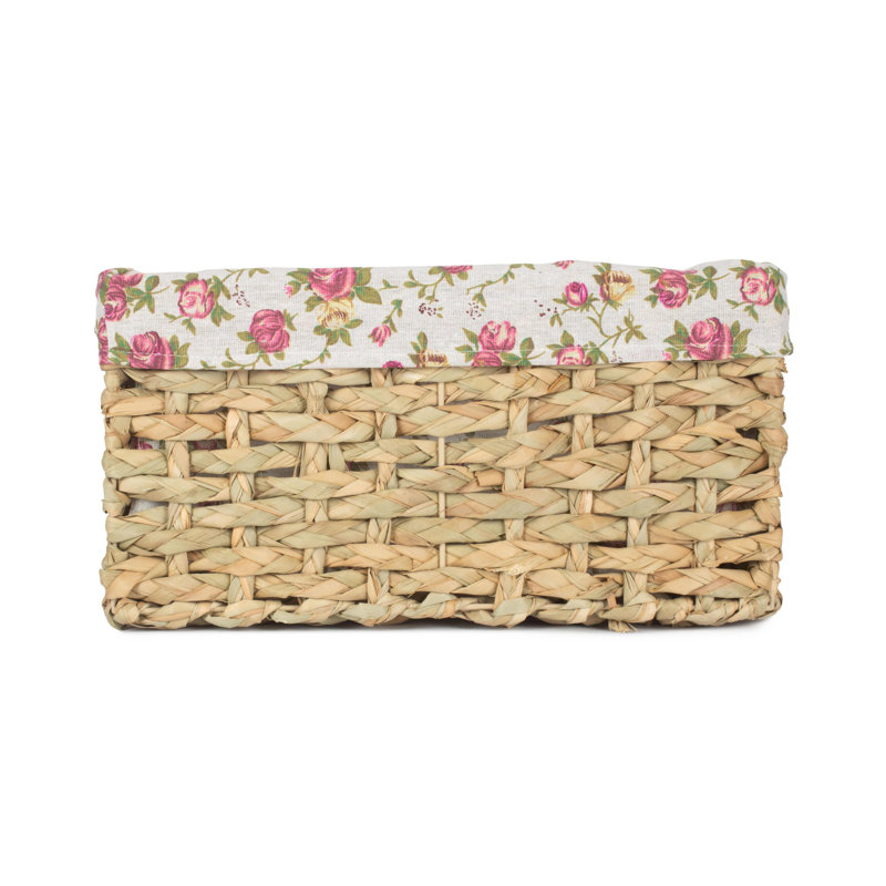 Lily Manor Wicker Thatch Grass Storage Basket with Lining, 20cm H x 40cm W x 27cm D