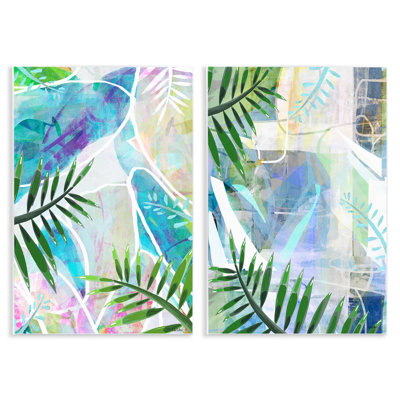 Ensemble de 2 plaques murales abstraites en forme de palmier pastel par Lori Dubois