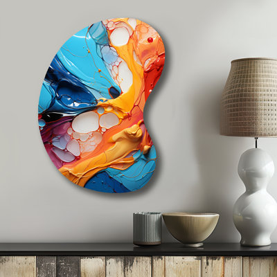 «Teal Orange Abstract Fractal Collage Symphony - Unique Shape Fractals», reproduction d'art murale en métal Freeform