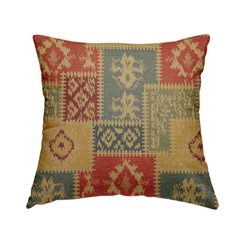 Ashtyn Patchwork Square Cushion, 55cm H x 55cm W x 5cm D, Beige/Orange/Blue