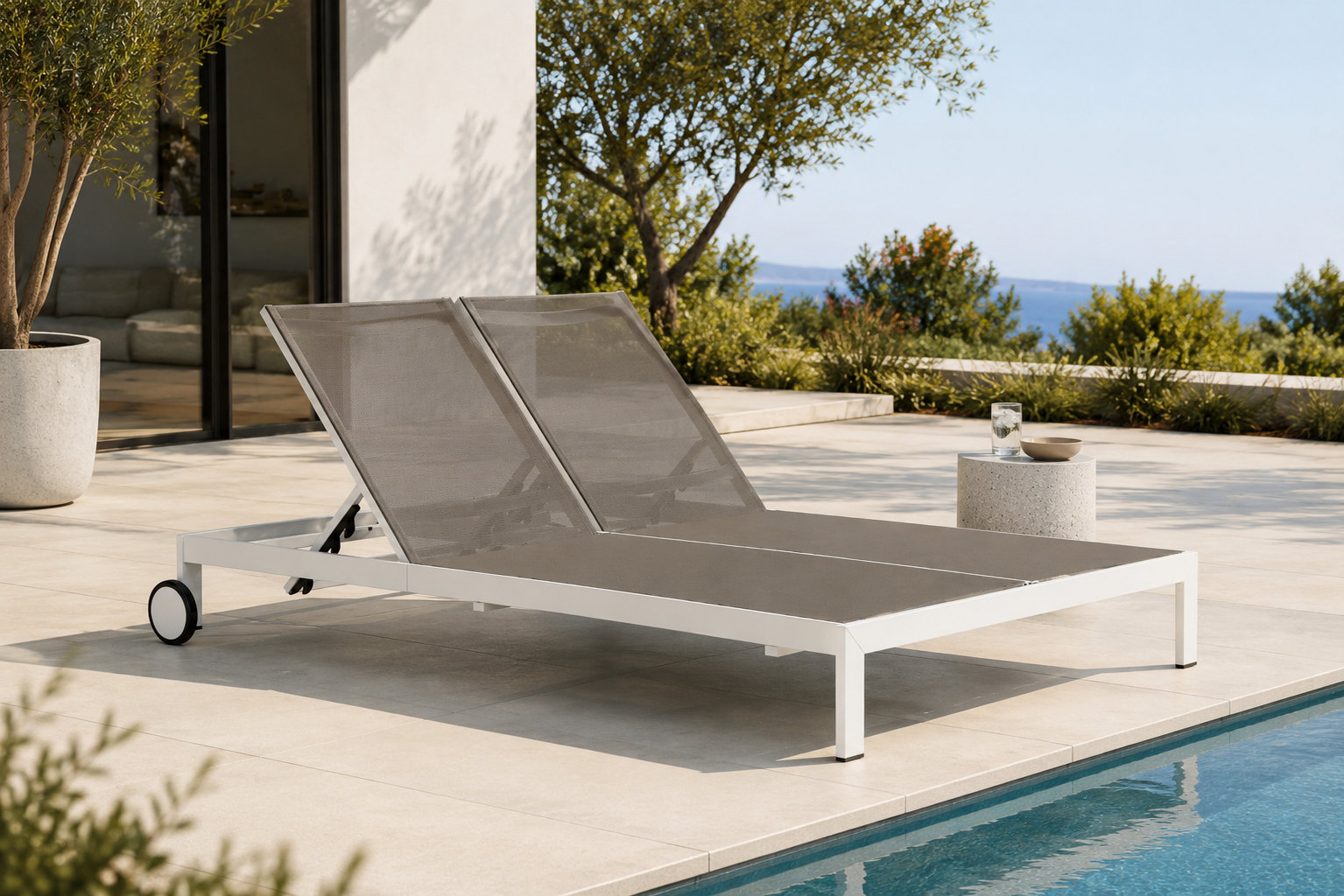 Isabella 53" Patio Double Chaise Lounge, Gray