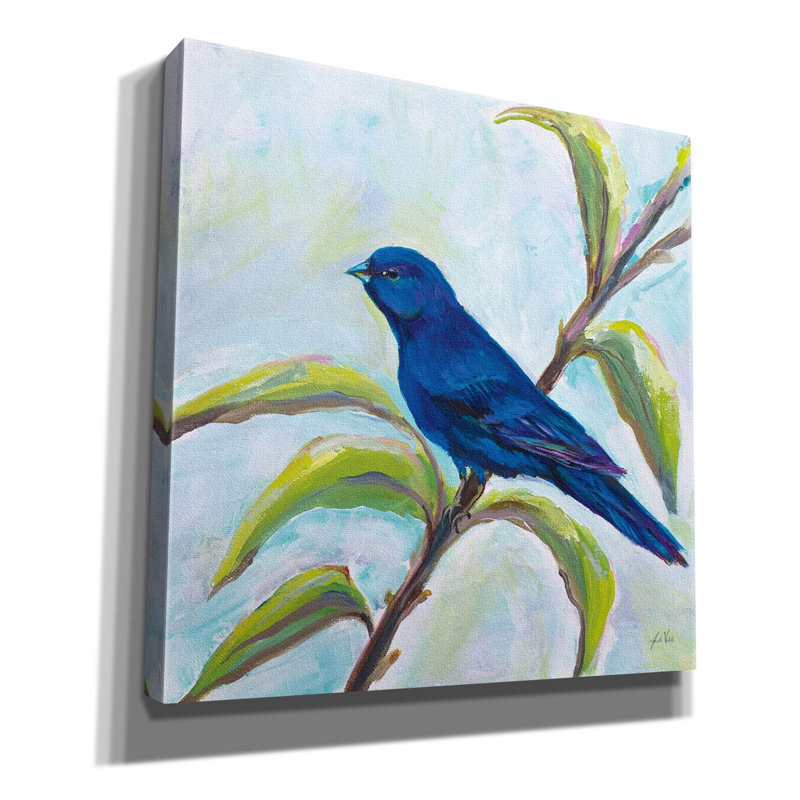 «Indigo Bunting» par Jeanette Vertentes, art mural sur toile, H 18 po x l 18 po x P 0,75 po
