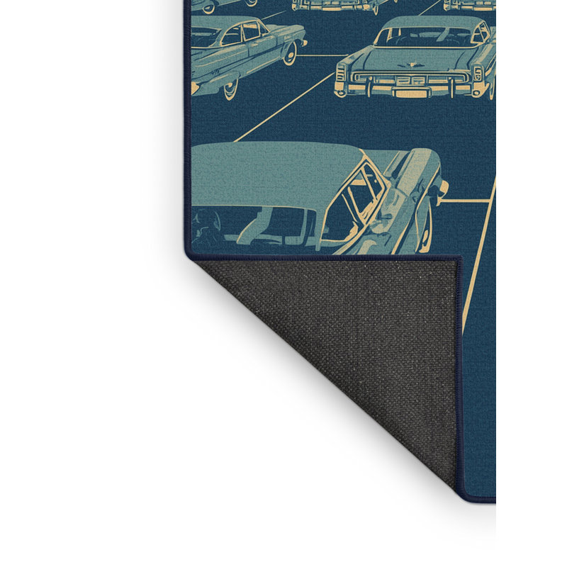 Soft Plush Forbell Drive In Theater Vintage Vintage Look Area Rug in Gray – Navy Binding, 2x3
