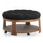 Repose-pieds capitonné de style transitionnel à assise profonde en lin avec tablette ouverte ton naturel / gris foncé | Structure en bois | Noyer brun