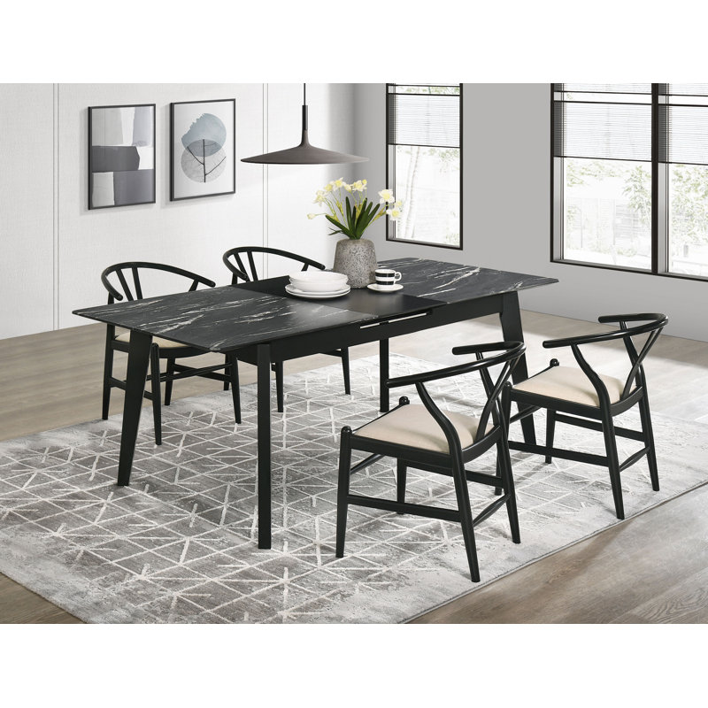 Ensemble de table de salle à manger à rallonge 5 pièces Laflotte, 5 pièces: table, 4 chaises