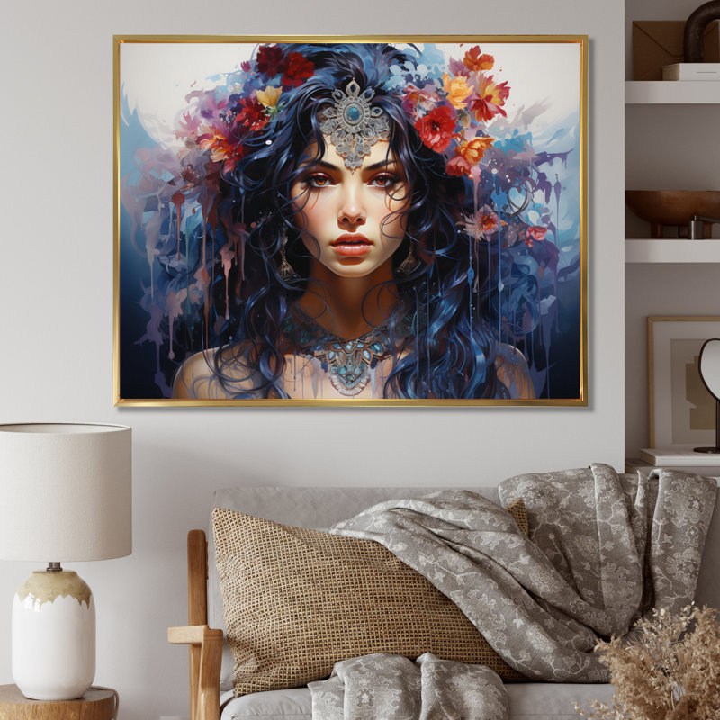 Hindouisme Art Shaktis Divine I - impressions murales spirituelles, H 30 po x l 40 po x P 1,5 po, Cadre flottant doré