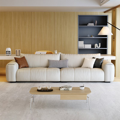 Khaki Genuine Leather Modular Sofa cushion couch
