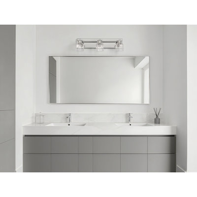 Thatcher 24-inch 3-light Polished Nickel Vanity Light with Clear Ribbed Glass Shades