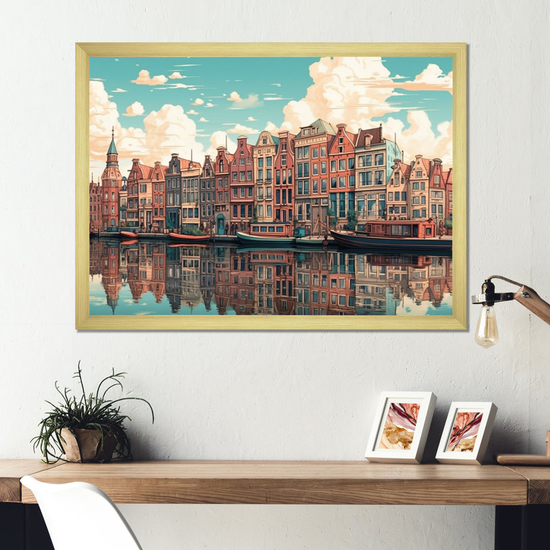 Peaceful Amsterdam II, reproduction d'art sur toile, H 12 po x l 20 po x P 1 po, Encadrement doré