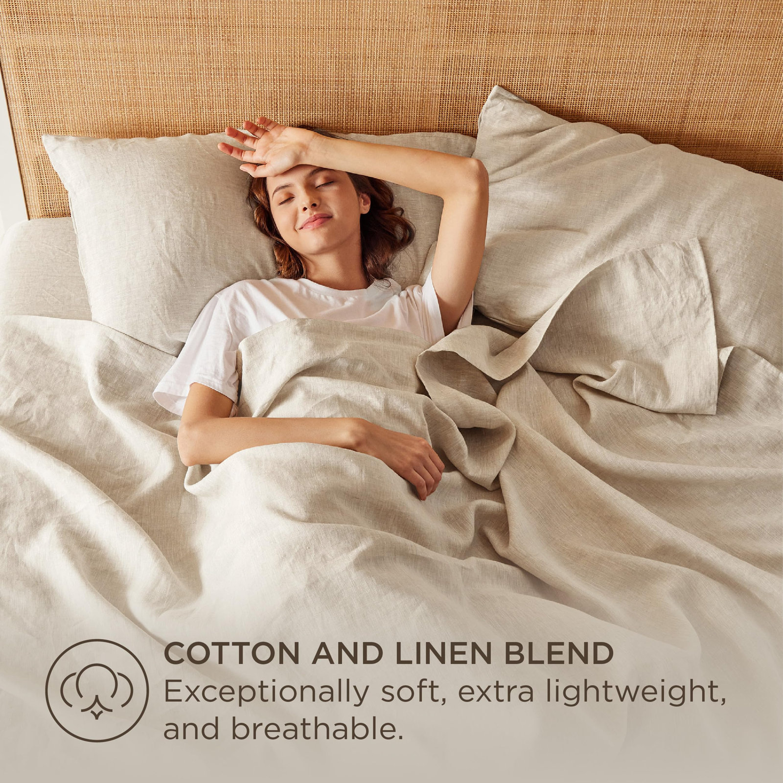 Linen Blend Sheet Set, King Sheet Set with 1 Fitted Sheet + 2 Pillowcases, Linen