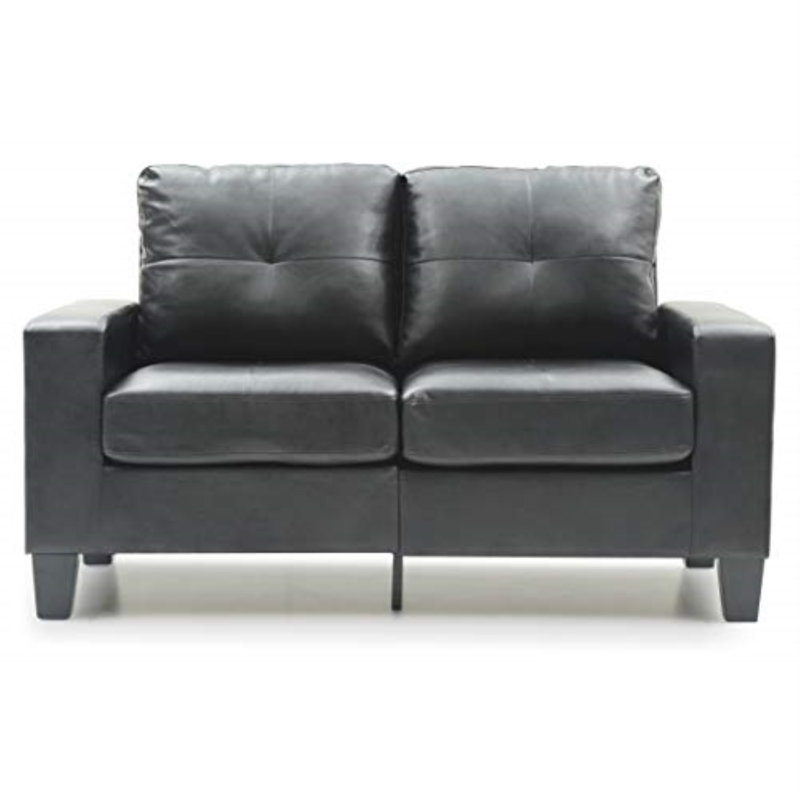 Causeuse Mucci, Similicuir noir, 36" H x 58" W x 32" D