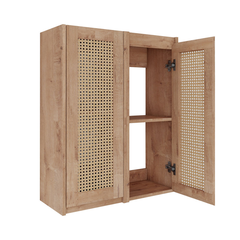 Set Of 2 Wall-Mounted 12" Bathroom Side Cabinets With Soft Close Doors, Imitative Oak