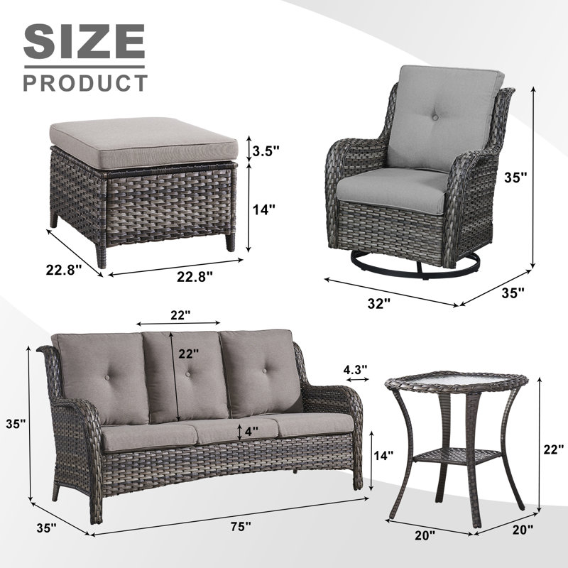 Bonia Wicker 5 - Person Patio Conversation Set with Cushions, Gray