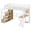 Lit mezzanine en métal avec poste de travail intégré, garde-robe, escalier de rangement et DEL-349639017