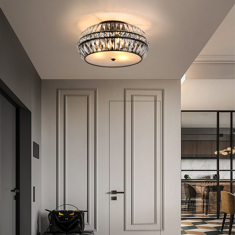3-Light 18.31" Crystal Flush Mount Ceiling Light, Mattle Black