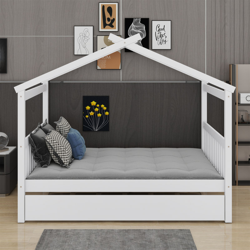 Lit en bois avec couchette, Blanc