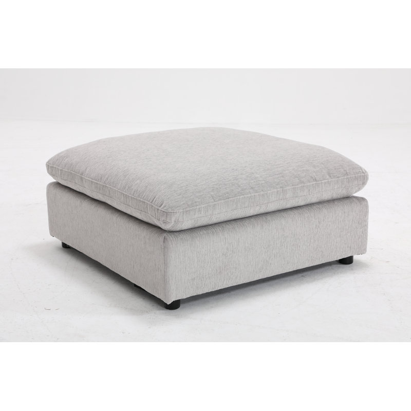  Nuccio 38.6" Wide Oversize Minimalist Chenille Soft-Upholstered Square Standard Ottoma, Light Gray