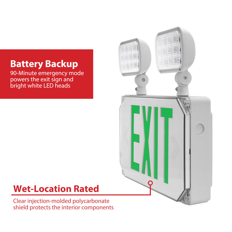 NICOR Lighting Thermoplastic LED Double Sided Emergency Exit Combo Sign, Green