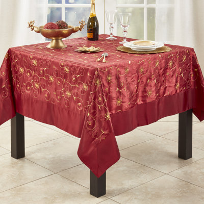 Burgundy Elegant Sequined & Embroidered Christmas Tablecloth