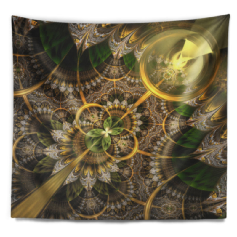Tapisserie florale florale vert foncé et fractale dorée, H 32 po x l 39 po