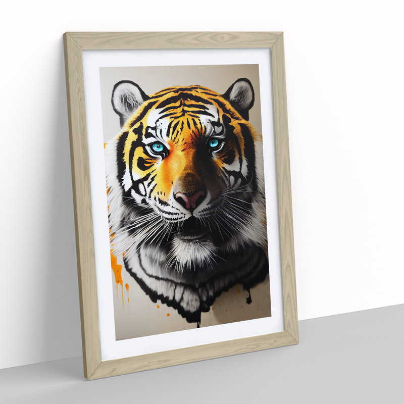 Splashed Tiger - Framed Print, 34cm H x 25cm W x 2cm D, Oak Framed