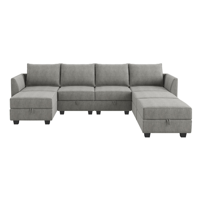 Modular Sectional Sofa U Shaped Couch Reversible Sofa Couch With Storage Seat, Gray Polyester