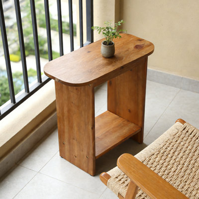 23.6" W Solid Wood End Table, 2-Tier Side Table with H-Shaped Legs