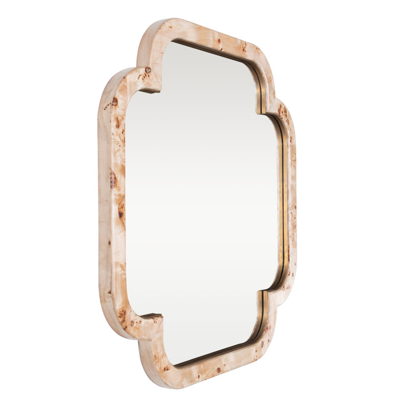 Miroir mural suisse - l 50 po x H 50 po - ronce de peuplier / laiton vieilli, 50 po x 50 po, Bois naturel