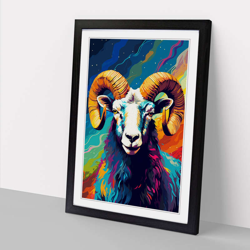 Aries Zodiac Pop - Single Picture Frame Print on Wood, Black Framed, 46cm H x 34cm W x 2cm D