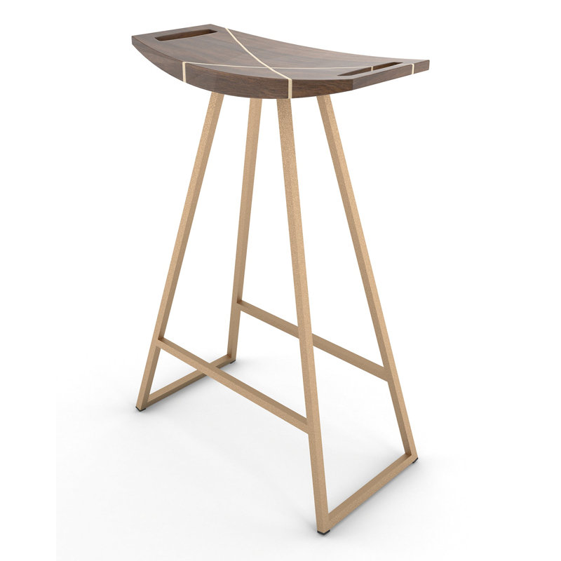 Robert Counter Stool with Metal Frame, Walnut, Counter Stool (24" Seat Height), Rose Copper