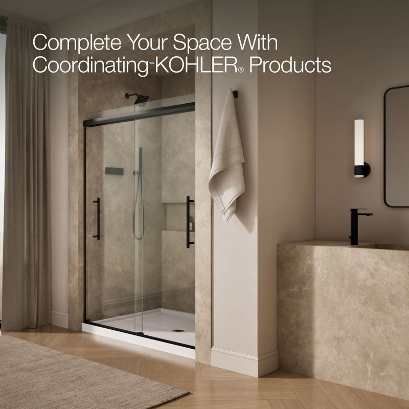 Pleat Frameless Sliding Bath Door, Black