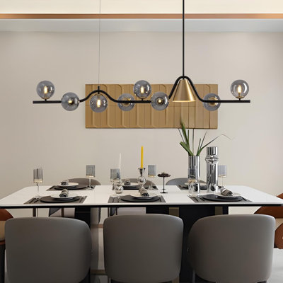 Mid Century Modern Chandelier With Black Globe Design, 9-Light Sputnik Glass Chandelier For Dining Room, Living Room, And Entryway