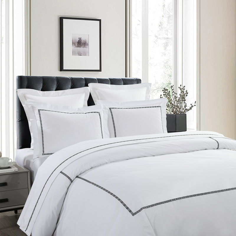 Hotel Grand Tencel Lyocell And Cotton Blend Embroidered Oversize Duvet Cover Set, King Duvet Cover + 2 King Shams