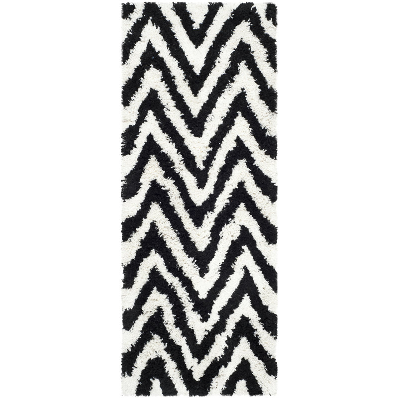 Delane Handmade Shag Black/White Area Rug, Runner 2'3" x 6'