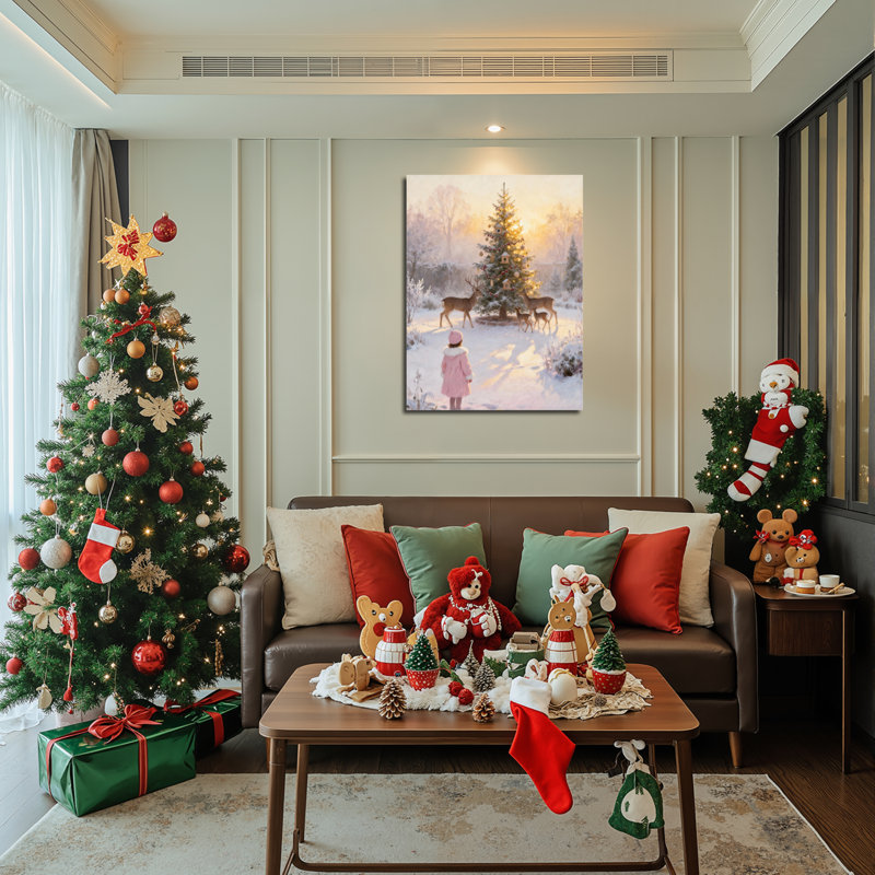 «Winter Deer Scene», art mural, H 18 po x l 12 po