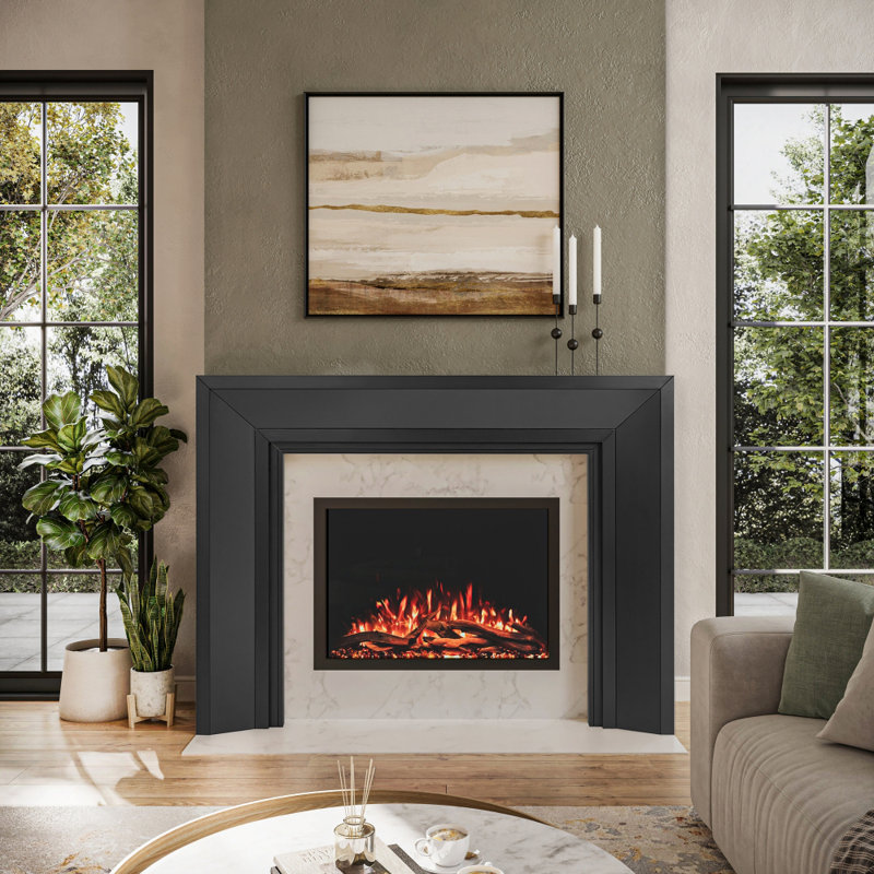 Modern Ember Everly Wood Fireplace Mantel Surround Kit in White | 56" x 42" Opening | 54", Black, 80"